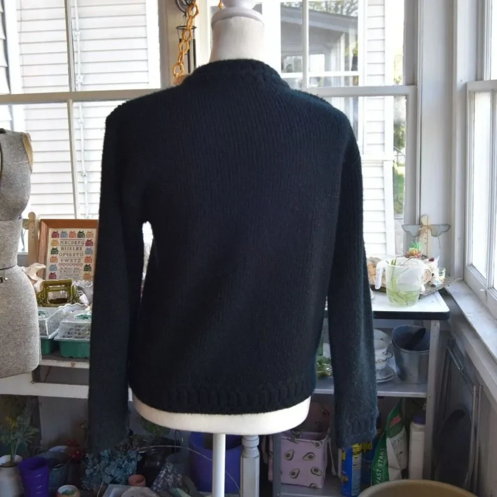 Vintage 60s 70s Carol Brent Navy Cardigan Sweater Orlon Acrylic Black M